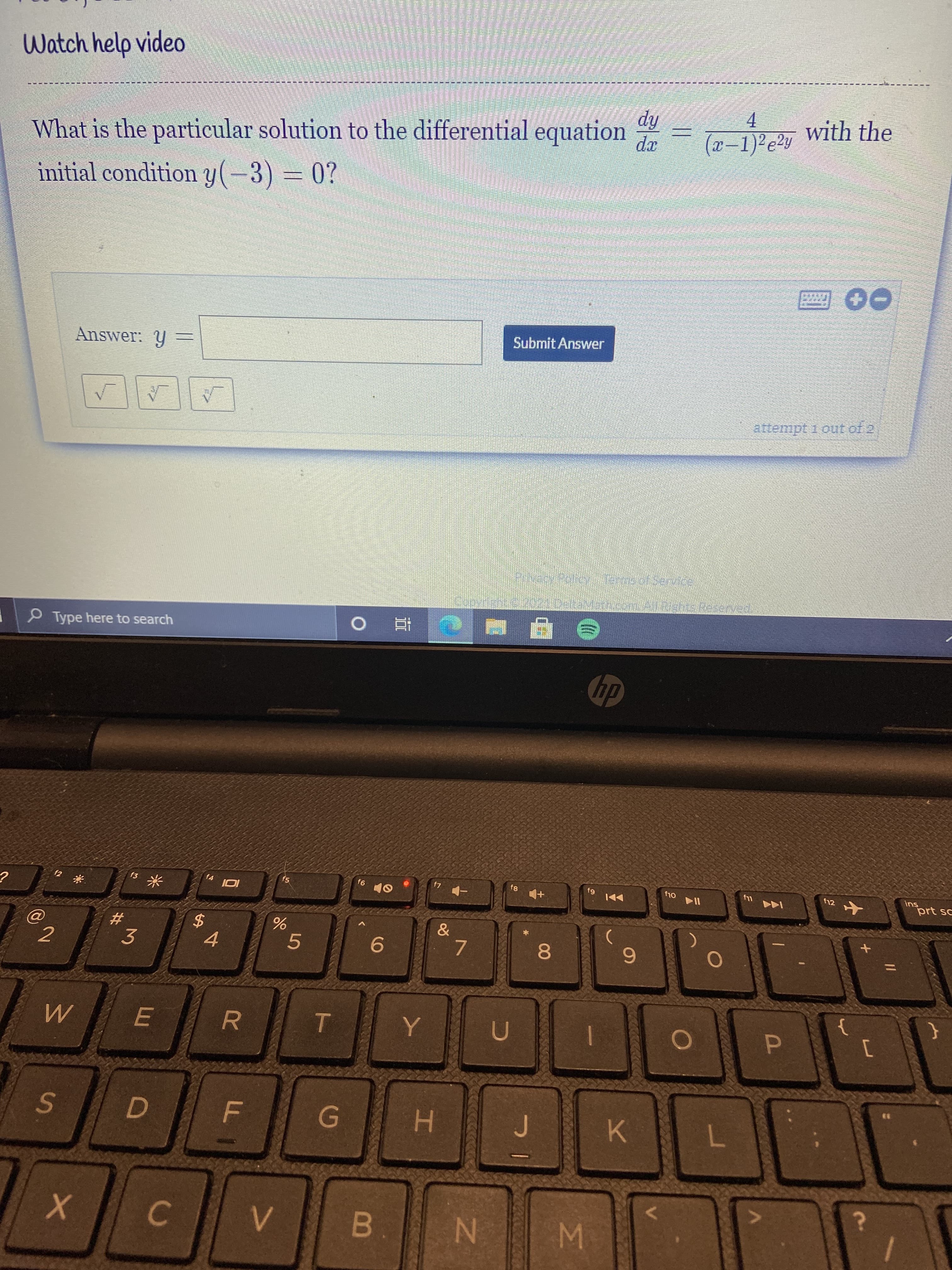 What is the particular solution to the differential equation
dy
4.
with the
da
(2-1)²e2y
initial condition y(-3) = 0?
