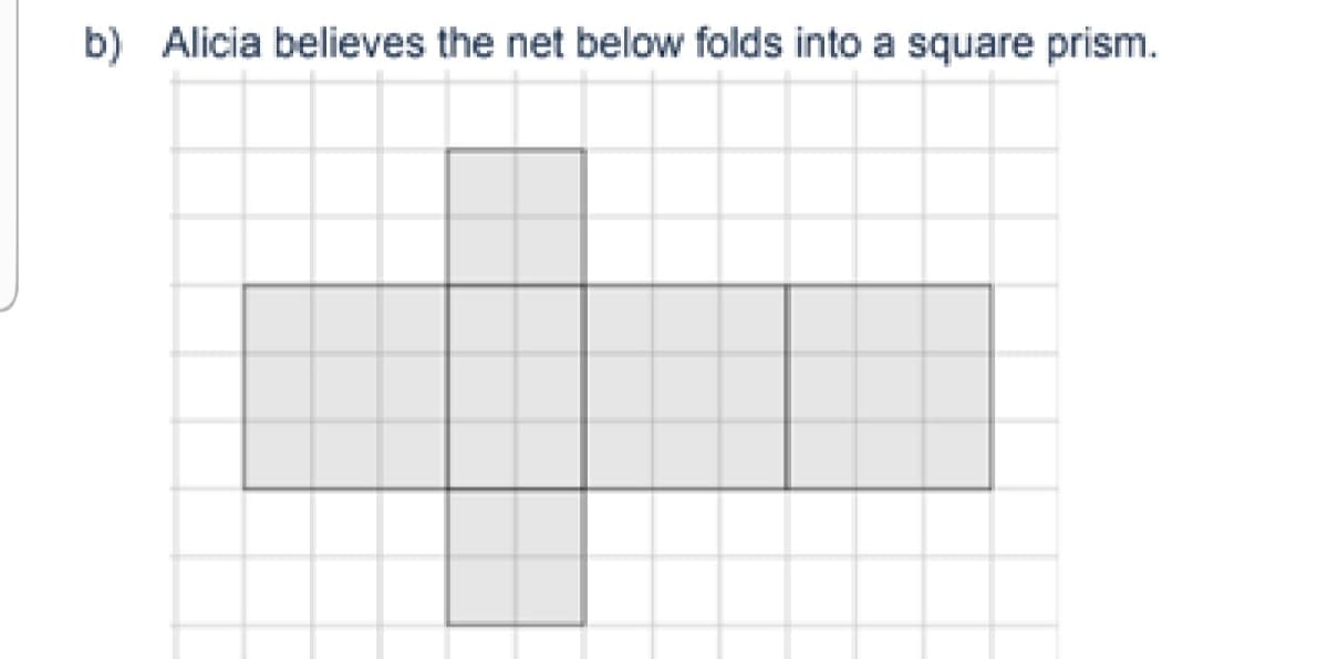 b) Alicia believes the net below folds into a square prism.
