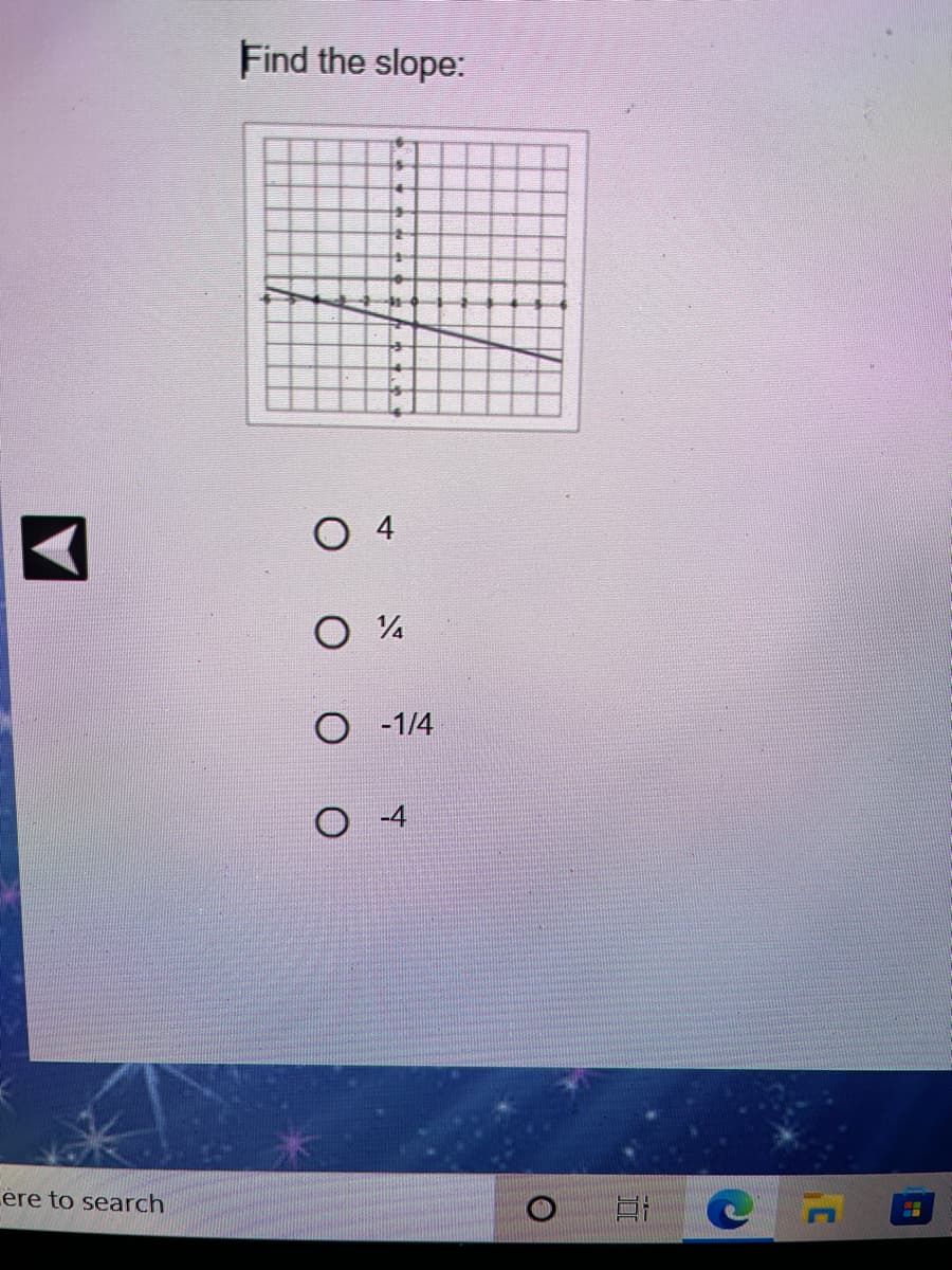 Find the slope:
O -1/4
O 4
ere to search
