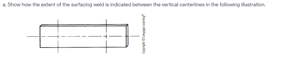 a. Show how the extent of the surfacing weld is indicated between the vertical centerlines in the following illustration.
