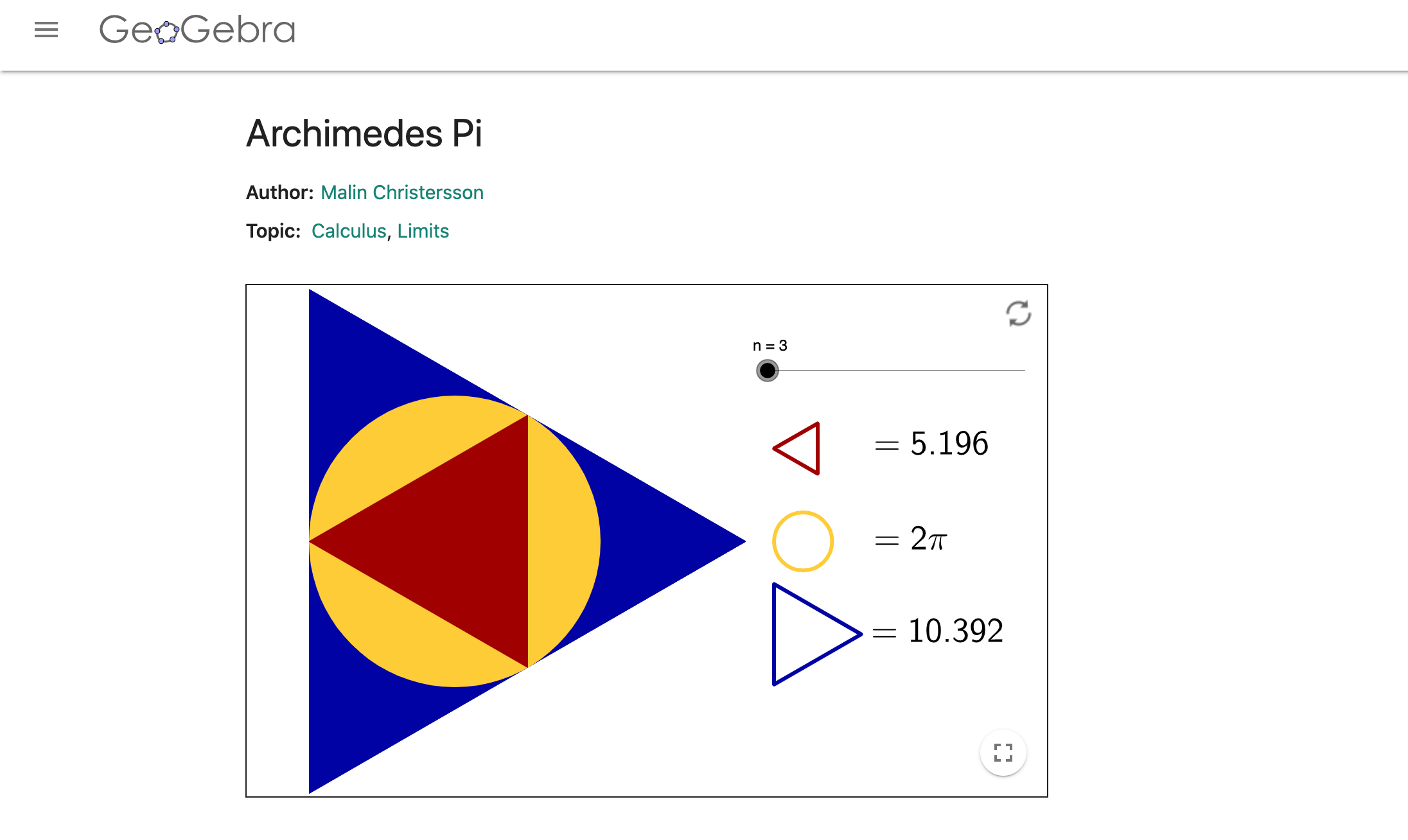 n = 3
= 5.196
10.392
