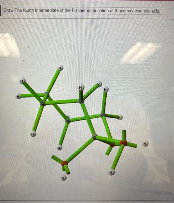 Draw The fourth intermediate of the Fischer esterication of 6-hydroxyhexanoic acid.