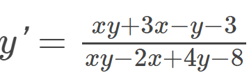 y' =
xy+3x-y-3
xy-2x+4y-8
