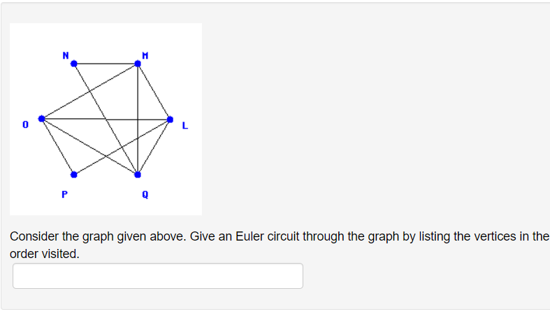 Consider the graph given above. Give an Euler circuit through the graph by listing the vertices in the
order visited.
