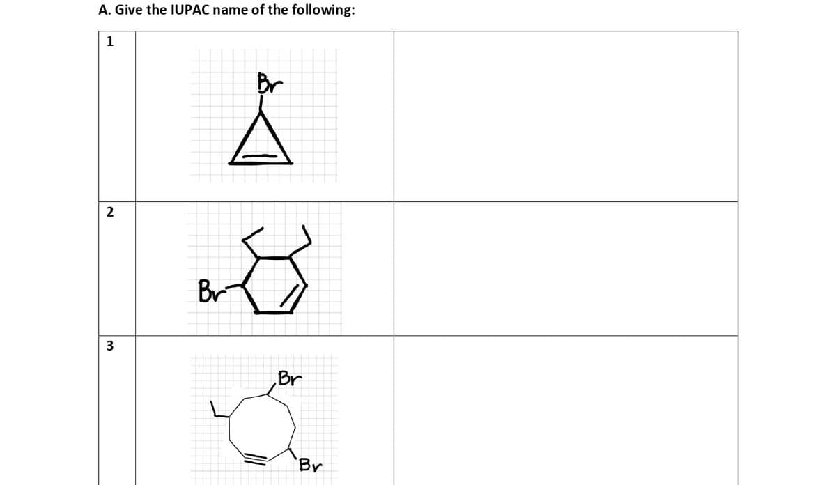 A. Give the IUPAC name of the following:
1
Br
Br
Br
Br
