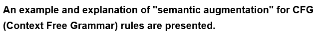 An example and explanation of "semantic augmentation" for CFG
(Context Free Grammar) rules are presented.