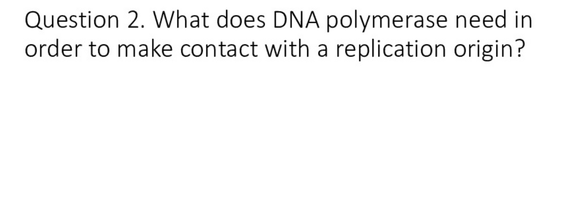 Question 2. What does DNA polymerase need in
order to make contact with a replication origin?
