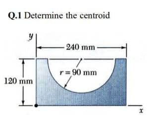 Q.1 Determine the centroid
240 mm
r= 90 mm
120 mm
