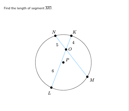 Find the length of segment MO.
L
N
6
5
0
P
K
M