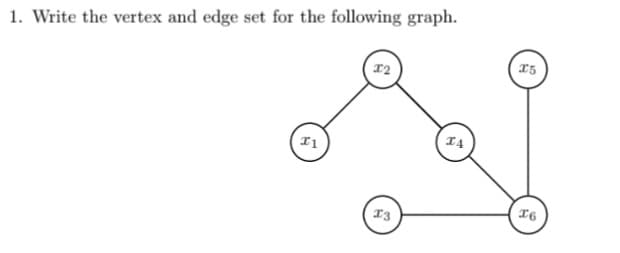 1. Write the vertex and edge set for the following graph.
I4
16
13
