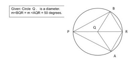 Given: Circle Q. is a diameter.
m<BQR = m <AQR = 50 degrees.
B
R
A
