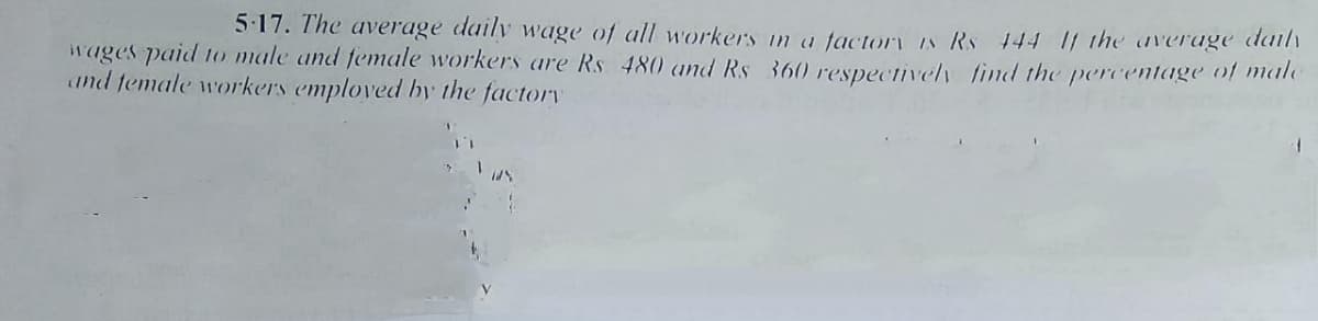 5:17. The average daily wage of all workers in a factory is Rs 144 1| the aerage daili
wages paid to male and female workers are Rs 480 and Rs 360 respeeivel find the percentage of male
and female workers emploved by the factory
