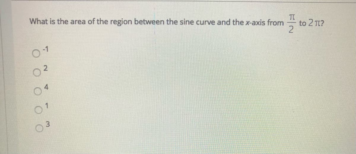 What is the area of the region between the sine curve and the x-axis from
TO
to 2 TI?
-1
1
3.
