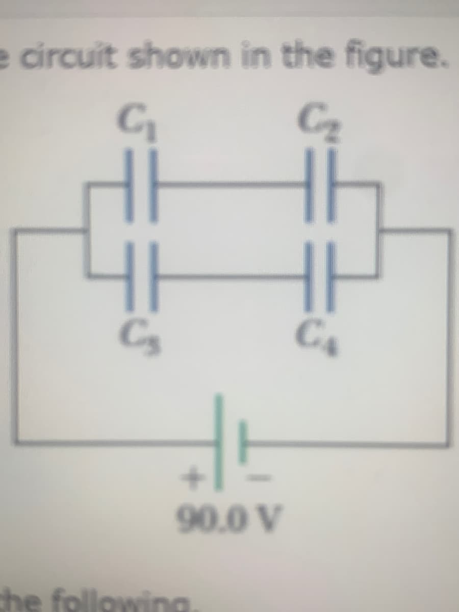 e circuit shown in the figure.
Cz
C
C4
90.0 V
che following
