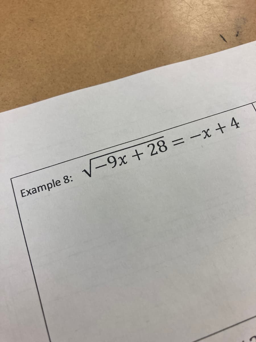 Example 8:
V-9x + 28 = -x + 4
