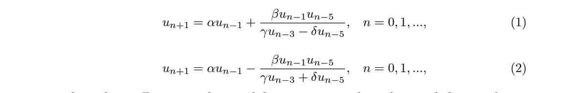 Bun-1un-5
Ип+1 — QИп-1 +
п %3D 0, 1,...,
(1)
Yun-3 – dun–5
Bun-1un-5
Ип+1 — QUn-1
п 3D 0, 1, ...,
(2)
YUn-3 + dun-5
