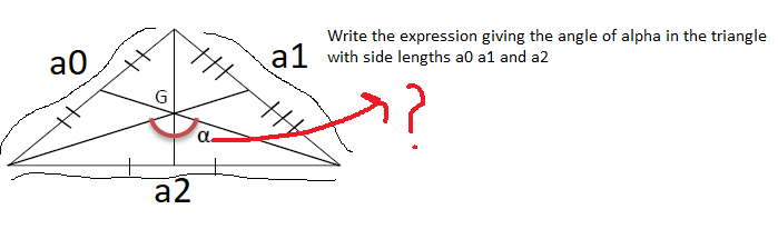 Write the expression giving the angle of alpha in the triangle
a1 with side lengths a0 a1 and a2
a0
G
a2
