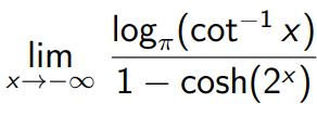 log-(cot 1x)
lim
1- cosh(2*)

