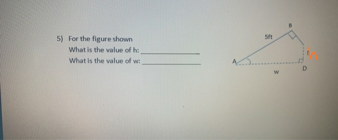 Sft
5) For the figure shown
What is the value of h:
What is the value of w:

