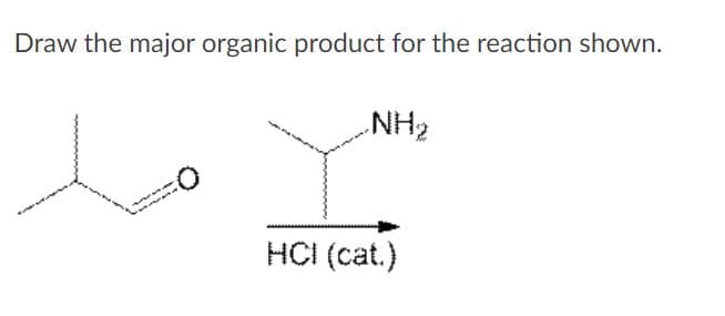 Draw the major organic product for the reaction shown.
NH2
HCI (cat.)

