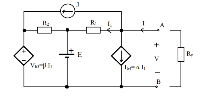 J
R2
R1
I
E
Ry
V
Vb3=B I1
Ib4= a I1
B
A
+
