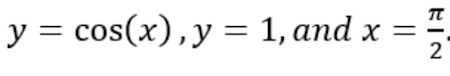 π
y = cos(x),y = 1, and x =
%3D
2
