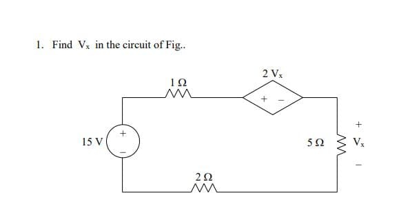 1. Find Vx in the circuit of Fig..
2 Vx
1Ω
15 V
+
