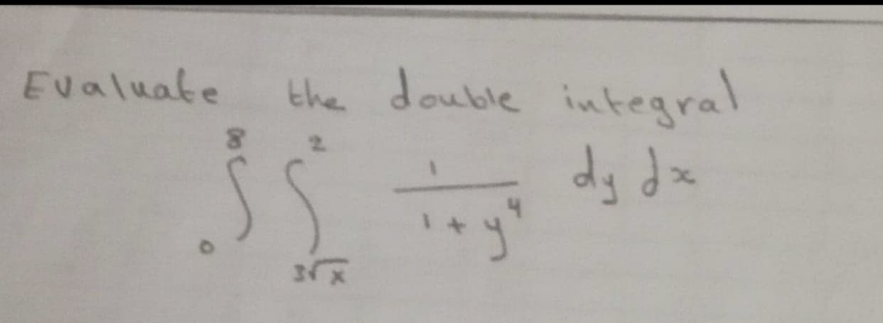 the double integral
dg dx
Evaluate
