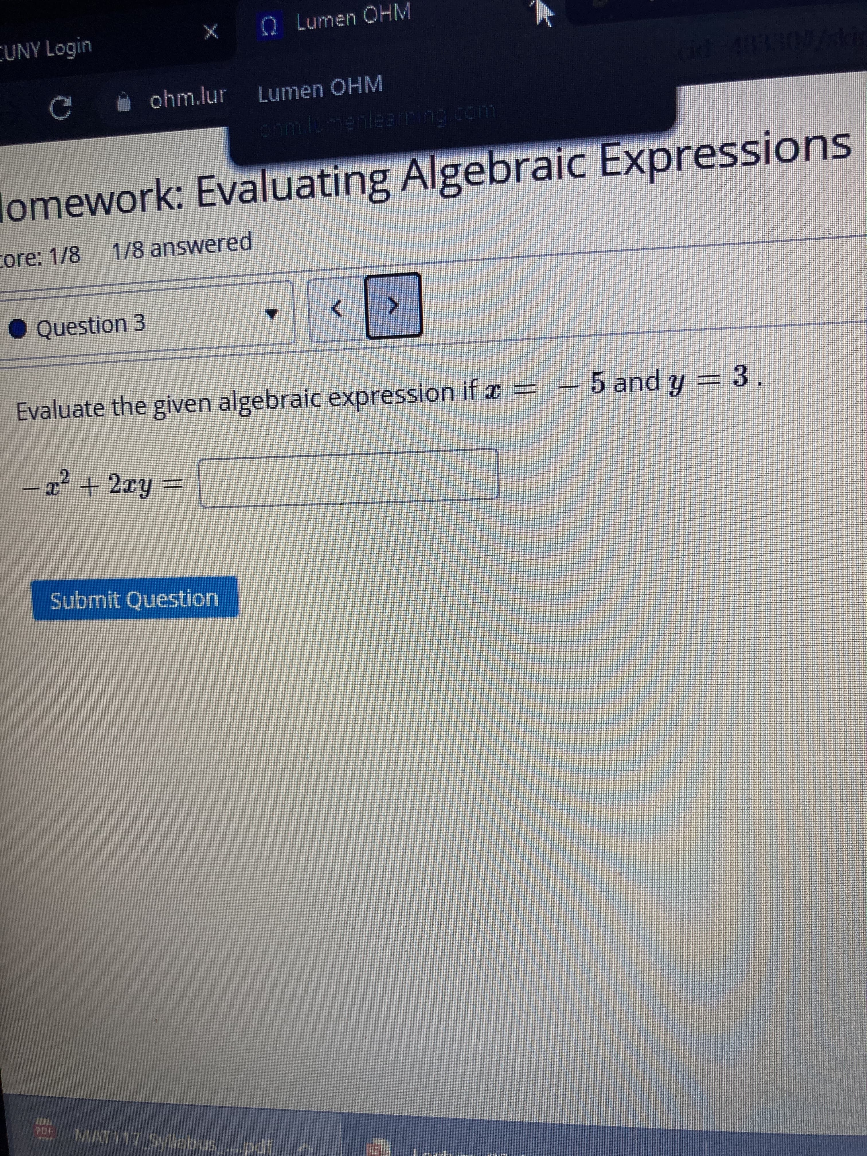 Evaluate the given algebraic expression
