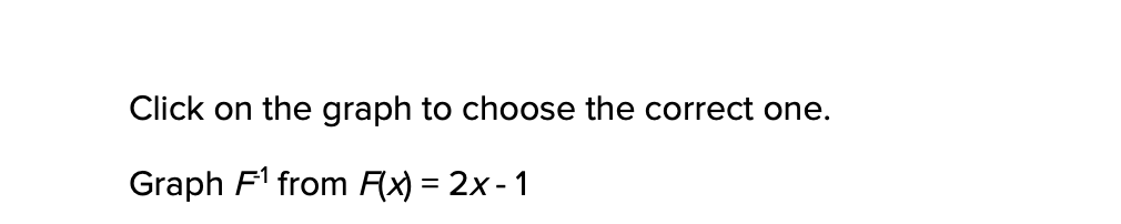 Click on the graph to choose the correct one.
Graph F' from Ax) = 2x - 1
