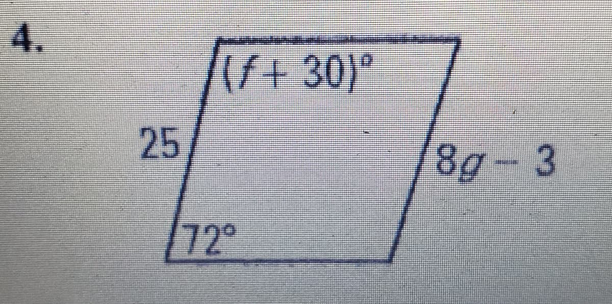 4.
(f+30)9
8g-3
/72°
25
