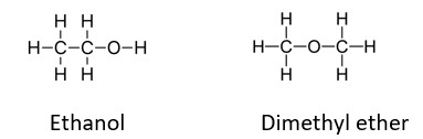нн
Н-с-с-о-н
H-C-0-C-H
нн
H
Ethanol
Dimethyl ether
I-0-I
I-U-I
