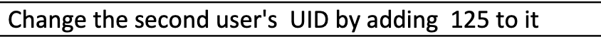 Change the second user's UID by adding 125 to it