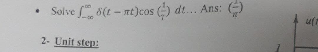 Solve 8(t- nt)cos ()
dt... Ans:
2- Unit step:
