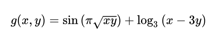 g(x, y) = sin (Tvay) + log; (x – 3y)
-

