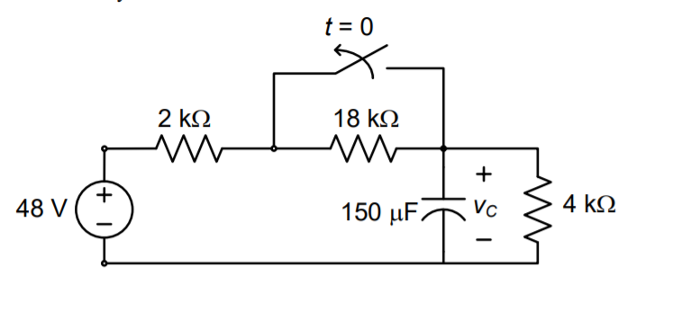 t = 0
2 kQ
18 kN
+
48 V
150 µF.
Vc
4 ΚΩ
+
