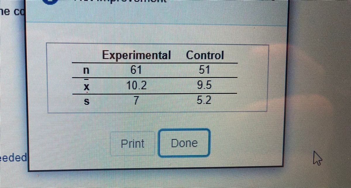 ne co
Experimental
61
Control
51
9.5
10.2
5.2
Print
Done
eeded
