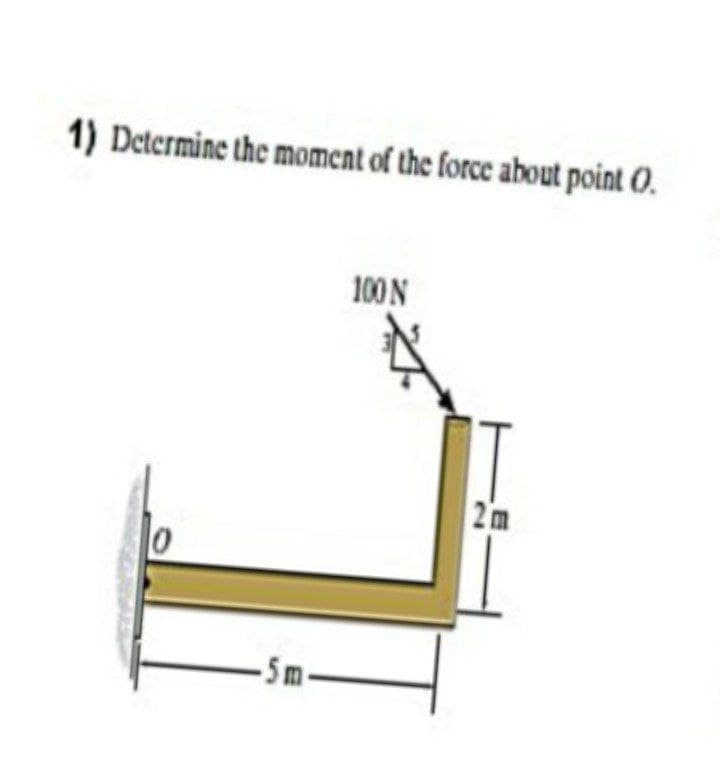 1) Determine the moment of the force about point 0.
100 N
2m
-5m-
