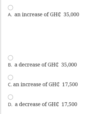 A. an increase of GHC 35,000
B. a decrease of GHC 35,000
C. an increase of GHC 17,500
D. a decrease of GHC 17,500
