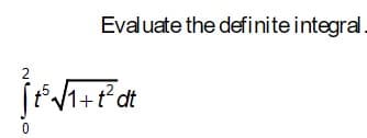 2
Evaluate the definite integral.
[t³√₁+t² dt
0