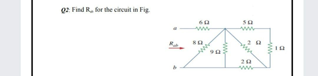 Q2: Find R, for the circuit in Fig.
a
Rab
2Ω
ww
ww
