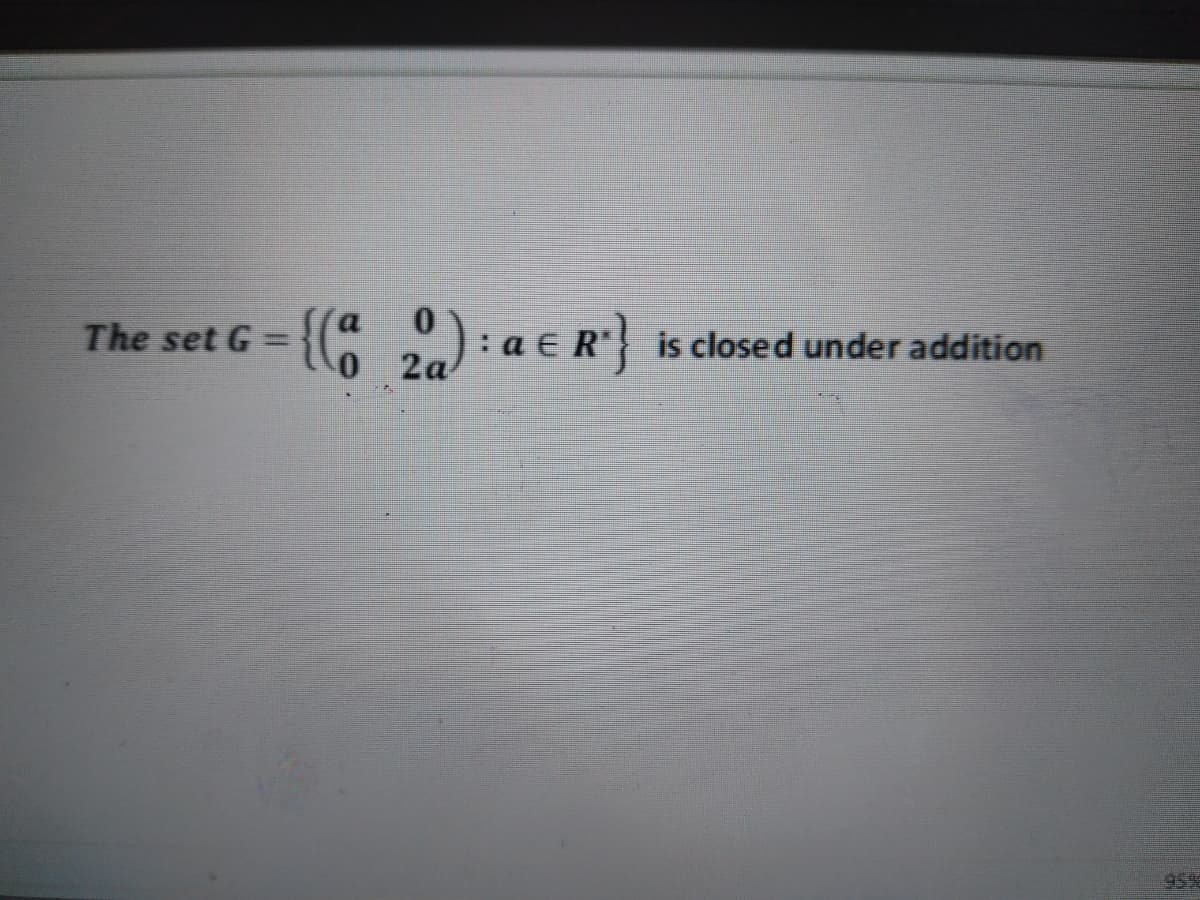 The set G
:a € R
2a
is closed under addition
0.
95%
