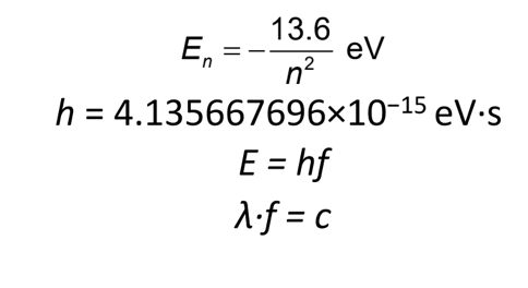 13.6
eV
n2
En
h = 4.135667696×10-15 eV·s
E = hf
dif = c
