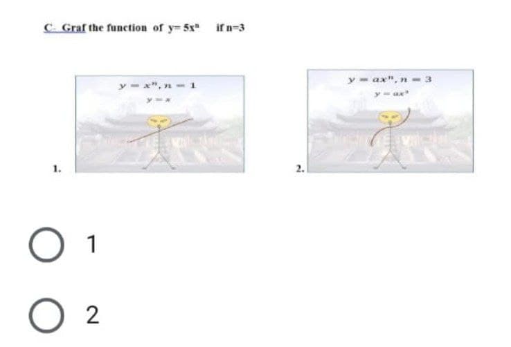 C. Graf the function of y-5x" if n=3
O 1
O 2
2.
yax",