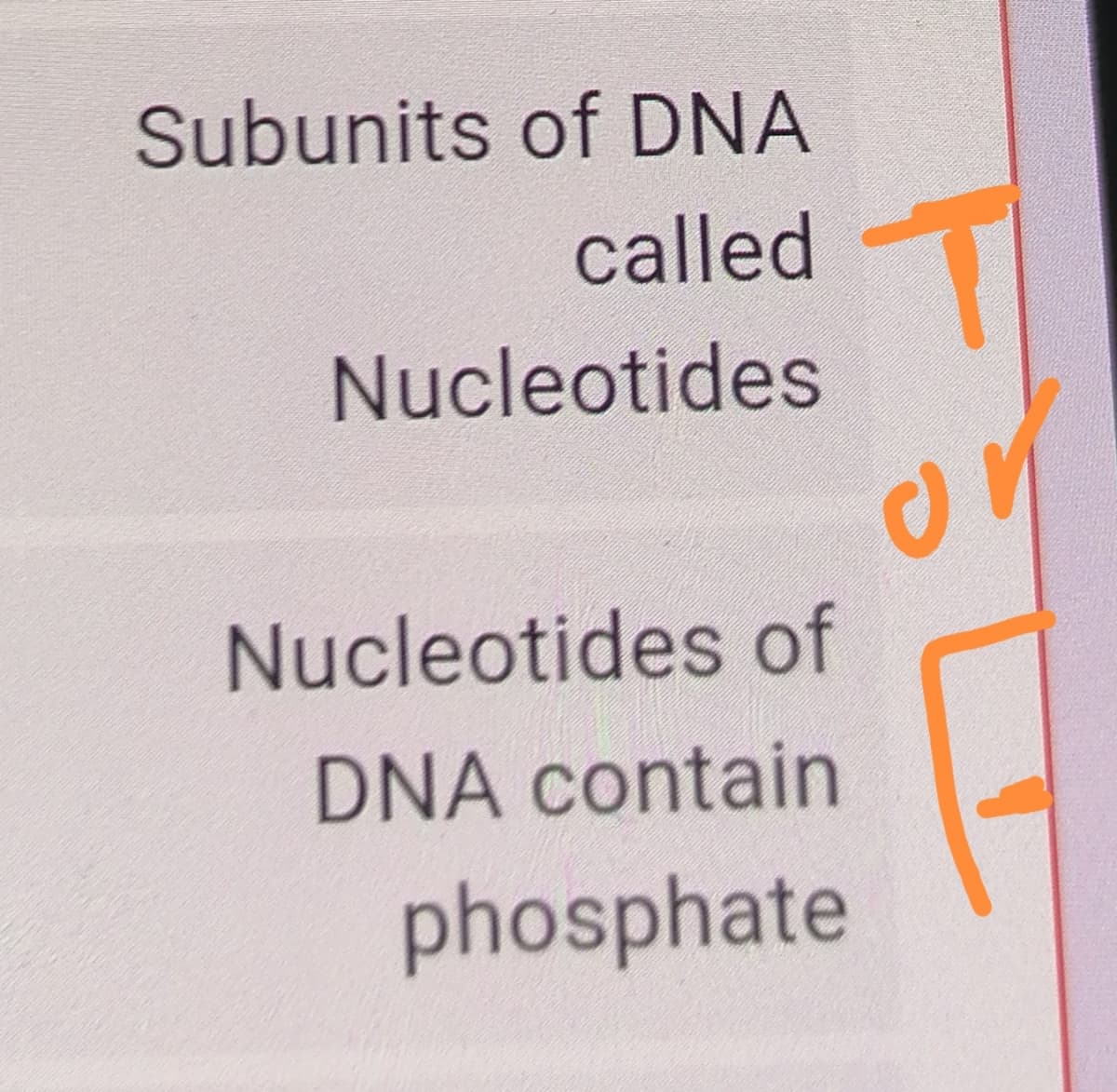 Subunits of DNA
called
Nucleotides
Nucleotides of
DNA contain
phosphate
