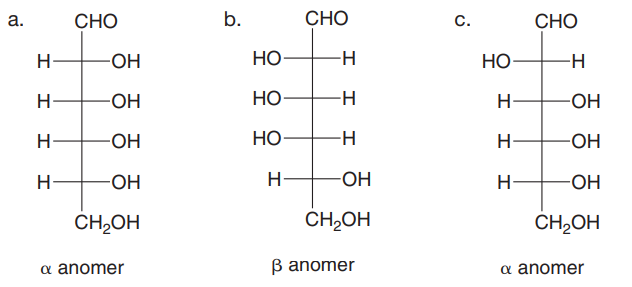 a.
СНО
b.
СНО
с.
СНО
H-
-O-
Но
HO
H-
H-
-HO-
НО
H-
-ОН
H-
OH
Но
H-
ОН
-OH
H
-OH
H-
-HO-
CH,OH
CH,OH
CH2OH
a anomer
B anomer
а anomer
