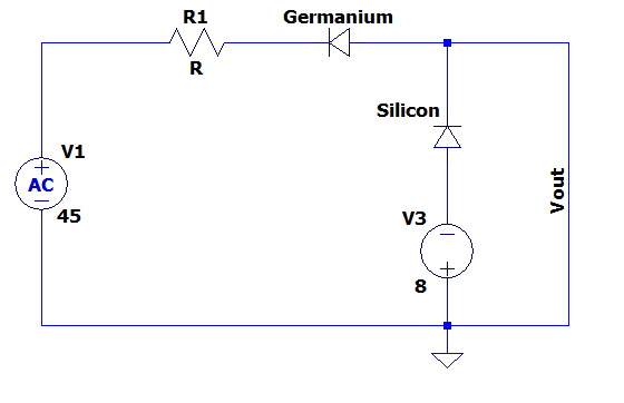 R1
Germanium
R
Silicon
V1
AC
45
V3
8
Vout
