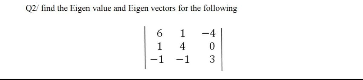 Q2/ find the Eigen value and Eigen vectors for the following
6.
1
-4
1
4
-1
-1
3

