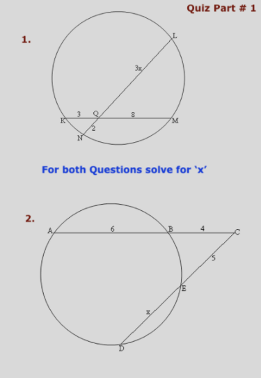 Quiz Part # 1
1.
3x,
Q.
M
2.
For both Questions solve for 'x'
2.
6
4.
