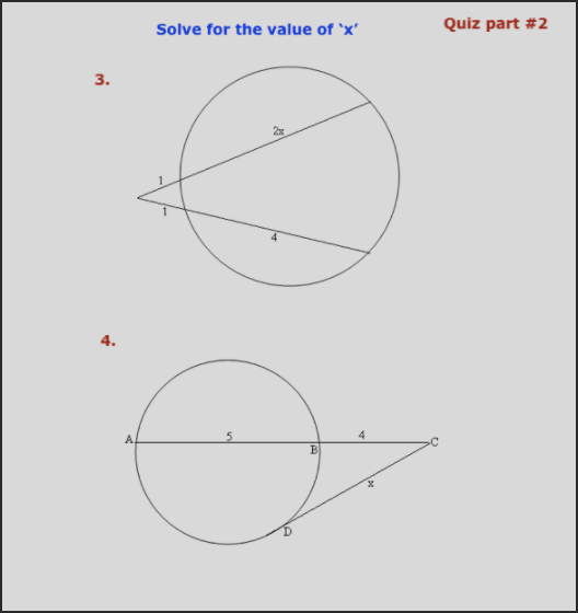 Solve for the value of `x'
Quiz part #2
4.
A.
4
B
3.
